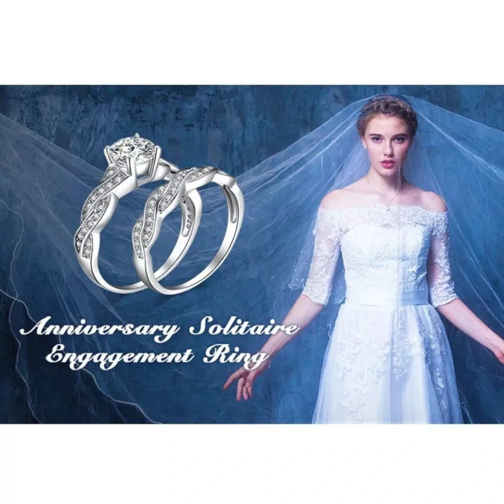 Wedding Bridal Ring Set, 2.41TCW Round Moissanite Diamond Ring, Twisted Shank